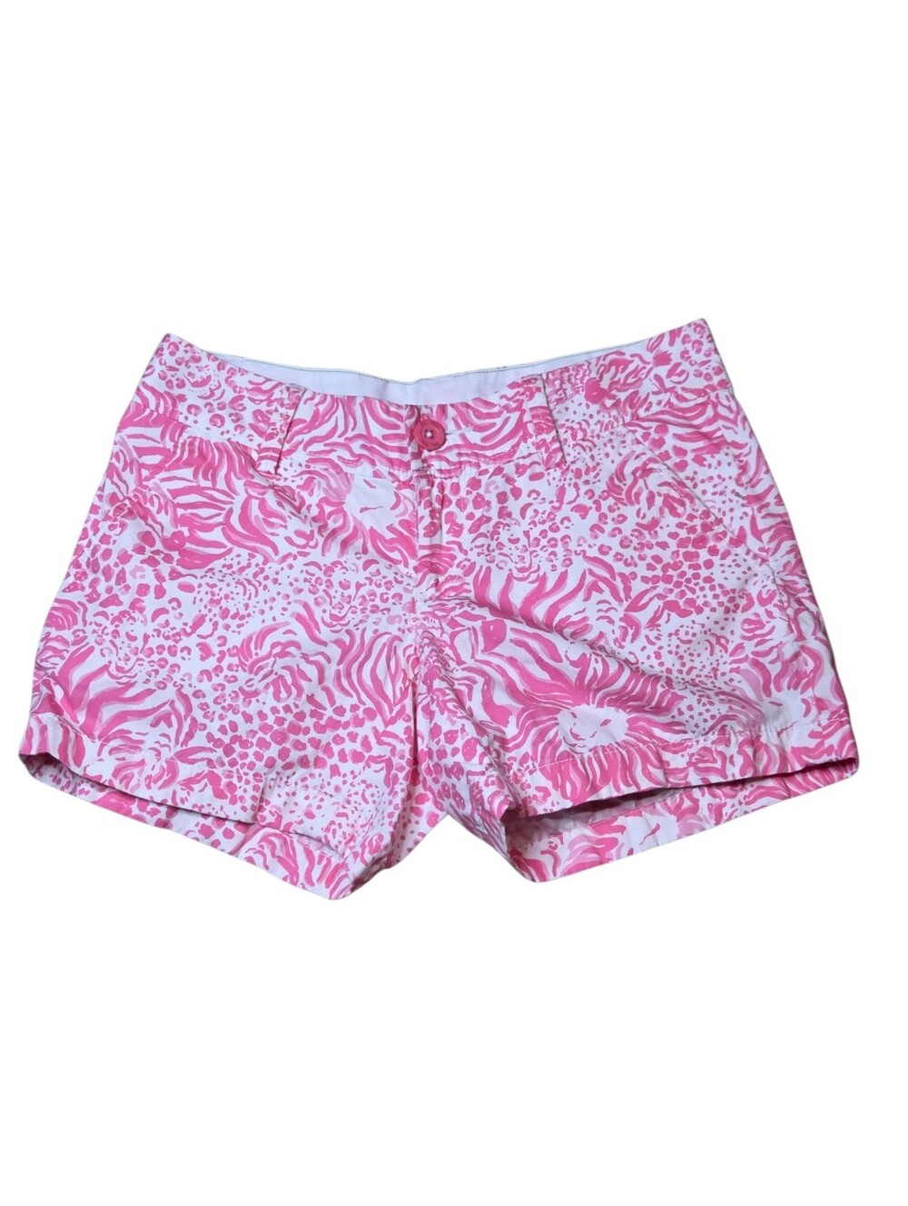 Lilly Pulitzer Women's Callahan Chino Shorts Pink White Floral Cotton Size 0